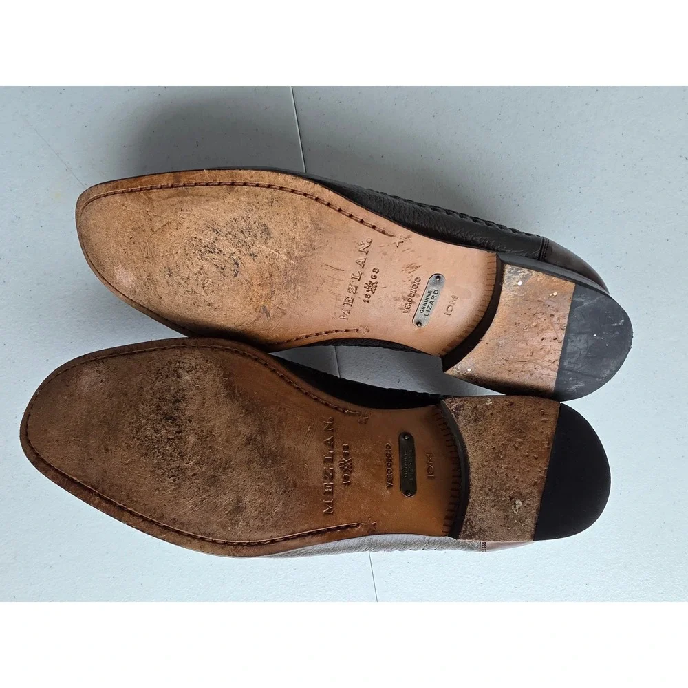 Mezlan Genuine Lizard Leather Loafers Brown Made in Spain 10M Slip-on Shoes